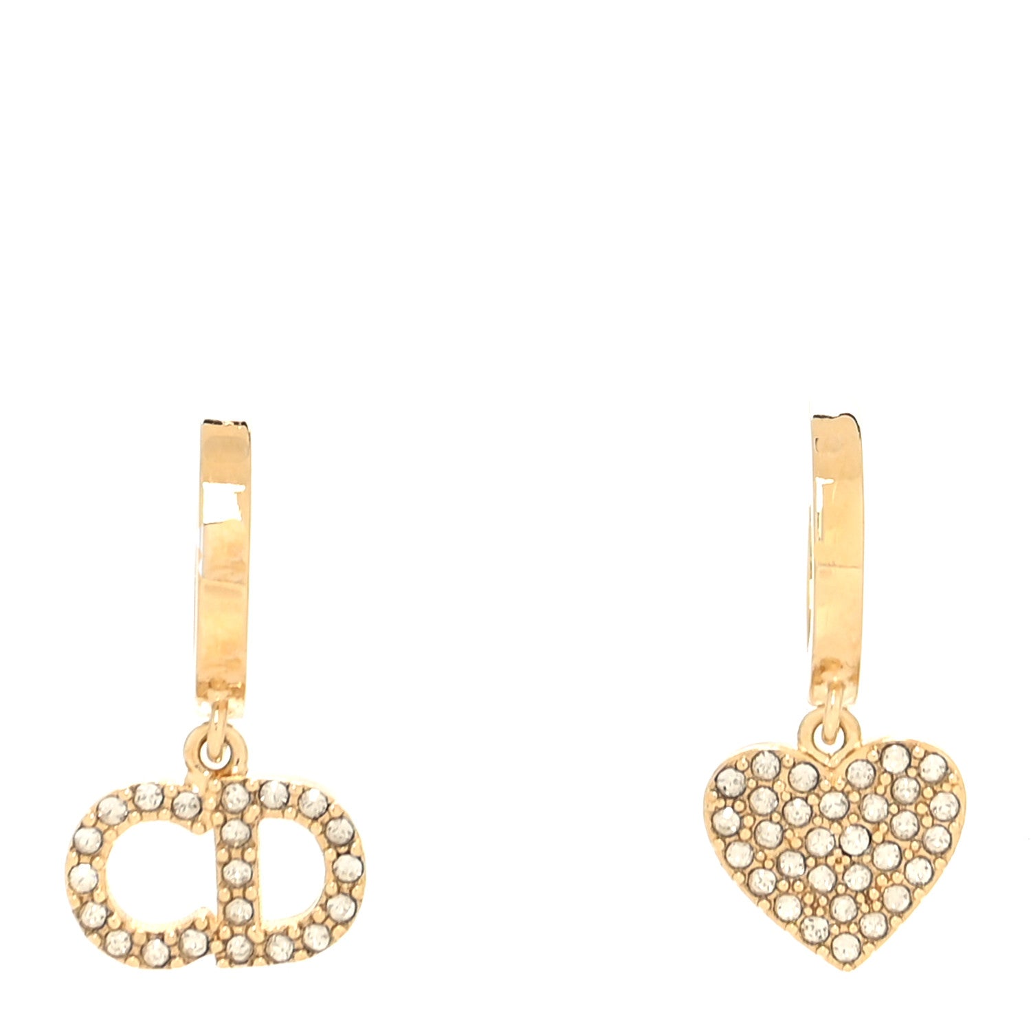 Christian Dior Metal Petit CD Heart Drop Earrings Gold 1 of 4