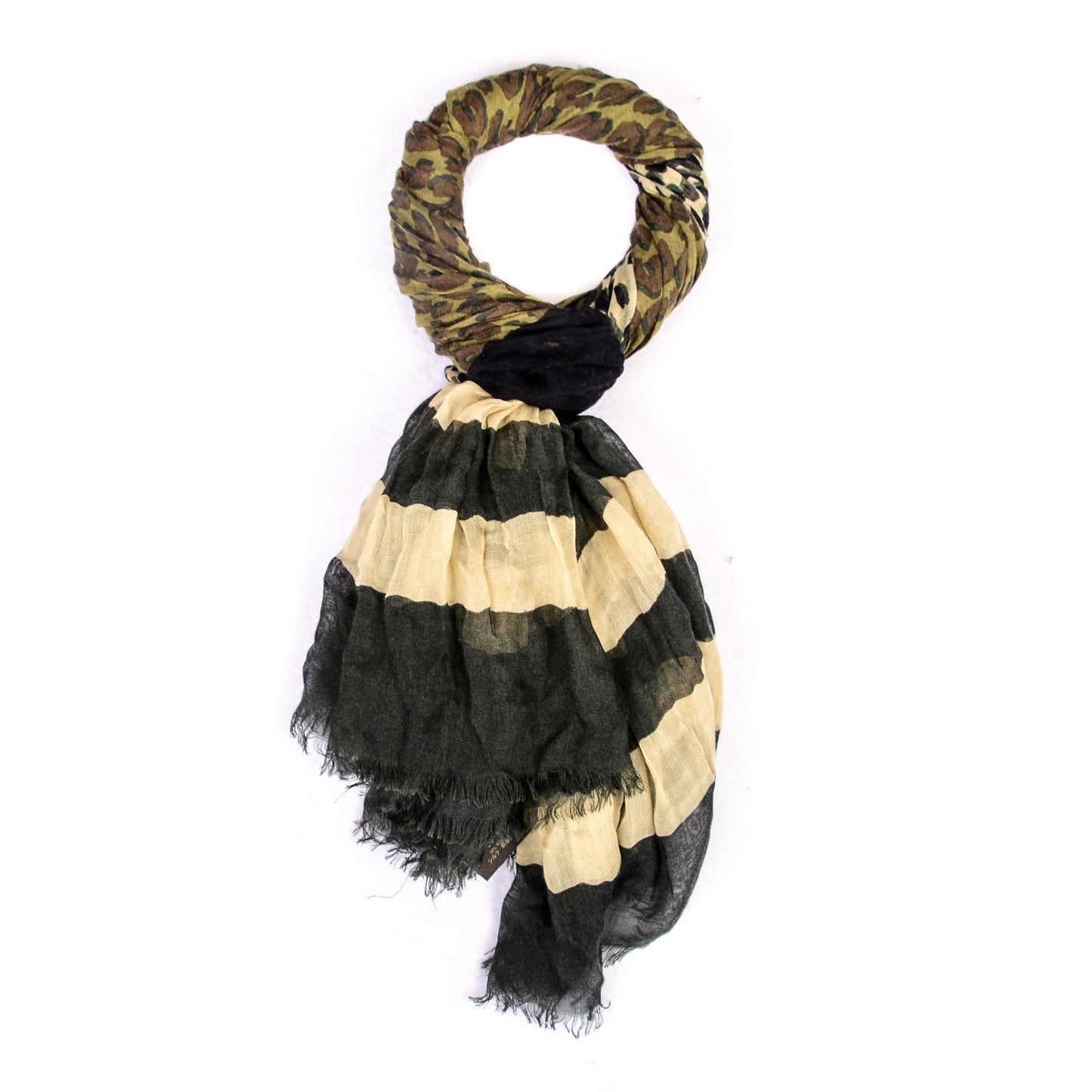 Cashmere Silk Leopard V Stole Kaki Vanilla