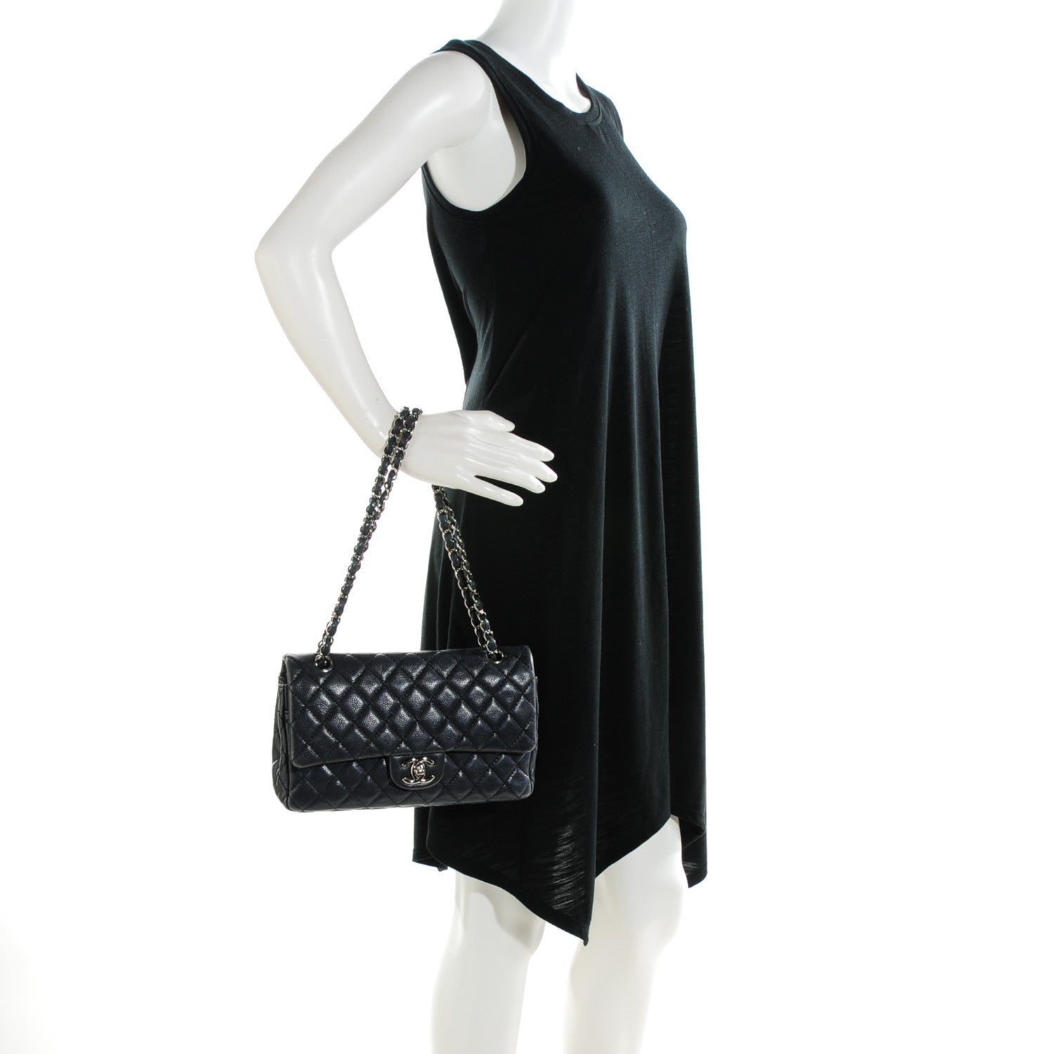 Chanel Caviar Quilted Medium Double Flap Navy 2 of 8
