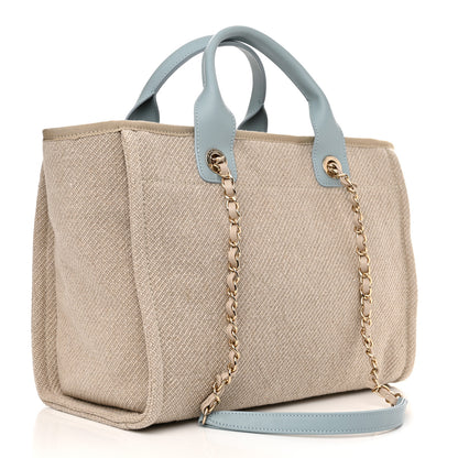 Chanel Mixed Fibers Small Deauville Tote Blue Beige 4 of 11