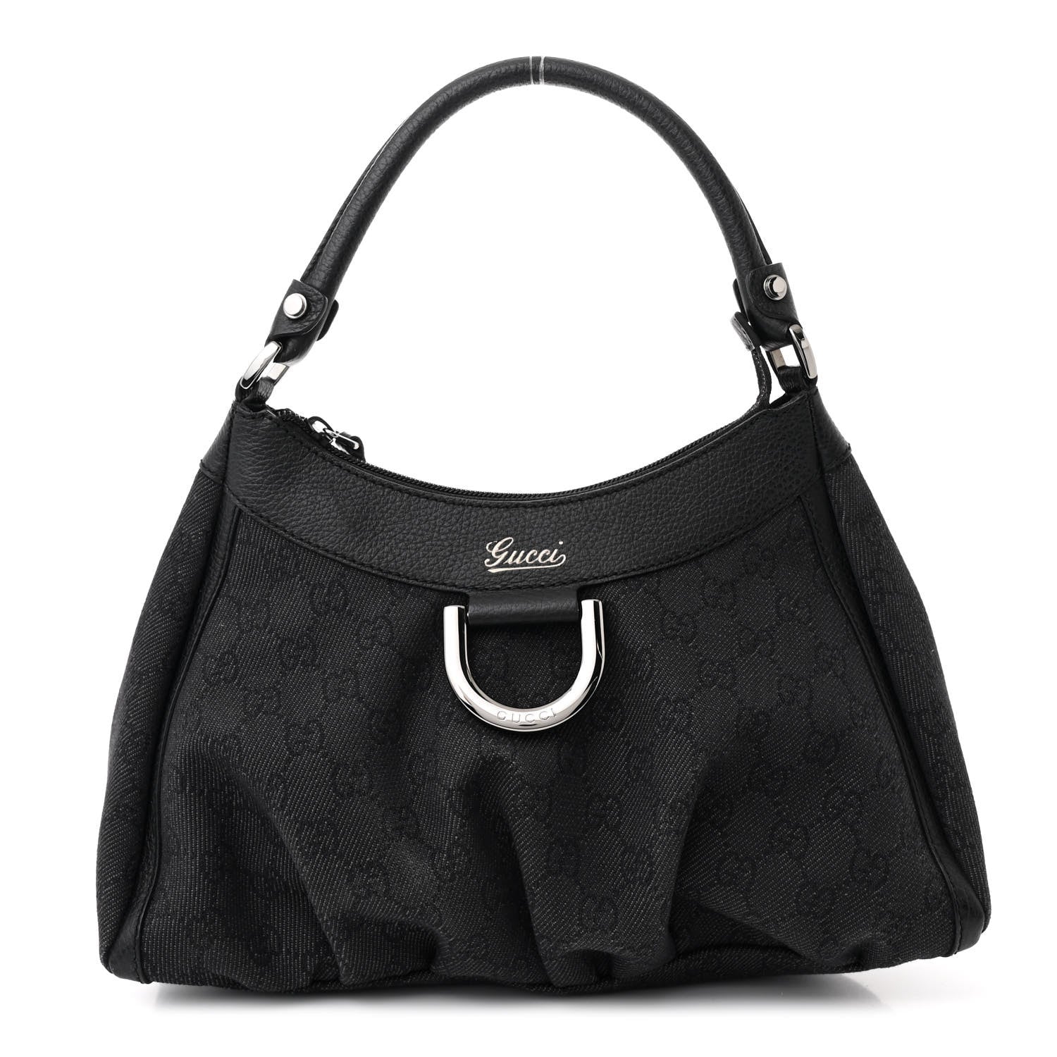 Gucci Monogram Medium D Gold Ring Hobo Black 1 of 10