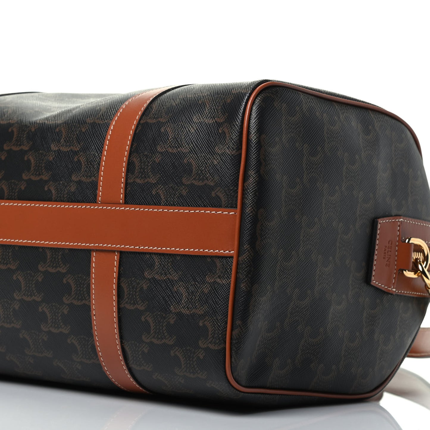 Triomphe Canvas Calfskin Boston Bag Tan