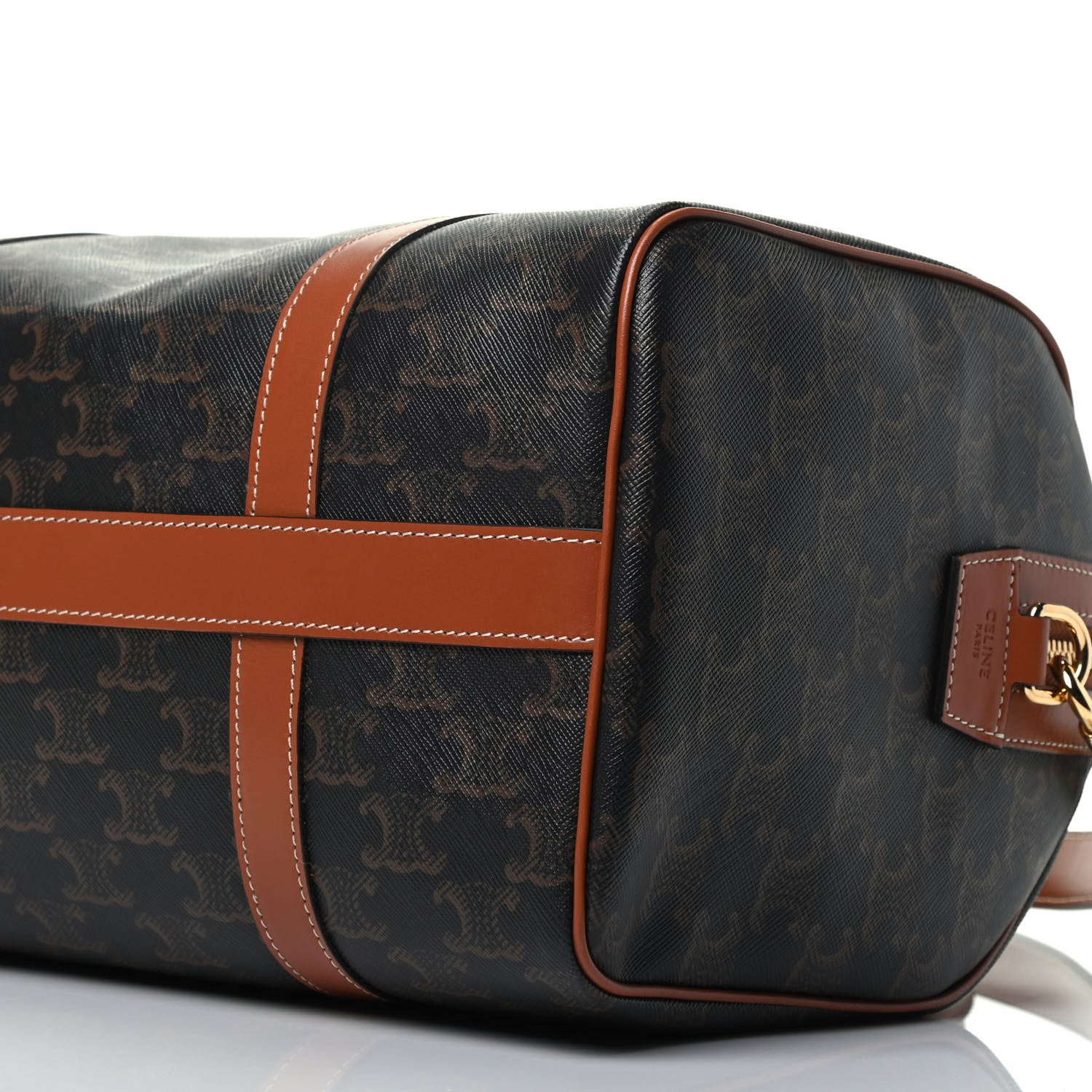 Celine Triomphe Canvas Calfskin Boston Bag Tan 10 of 10