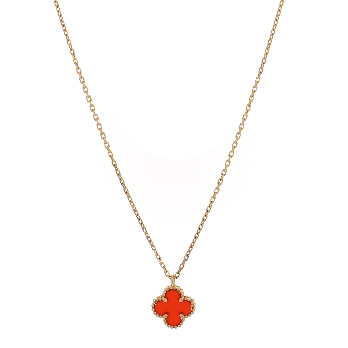18K Rose Gold Carnelian Sweet Alhambra Pendant Necklace