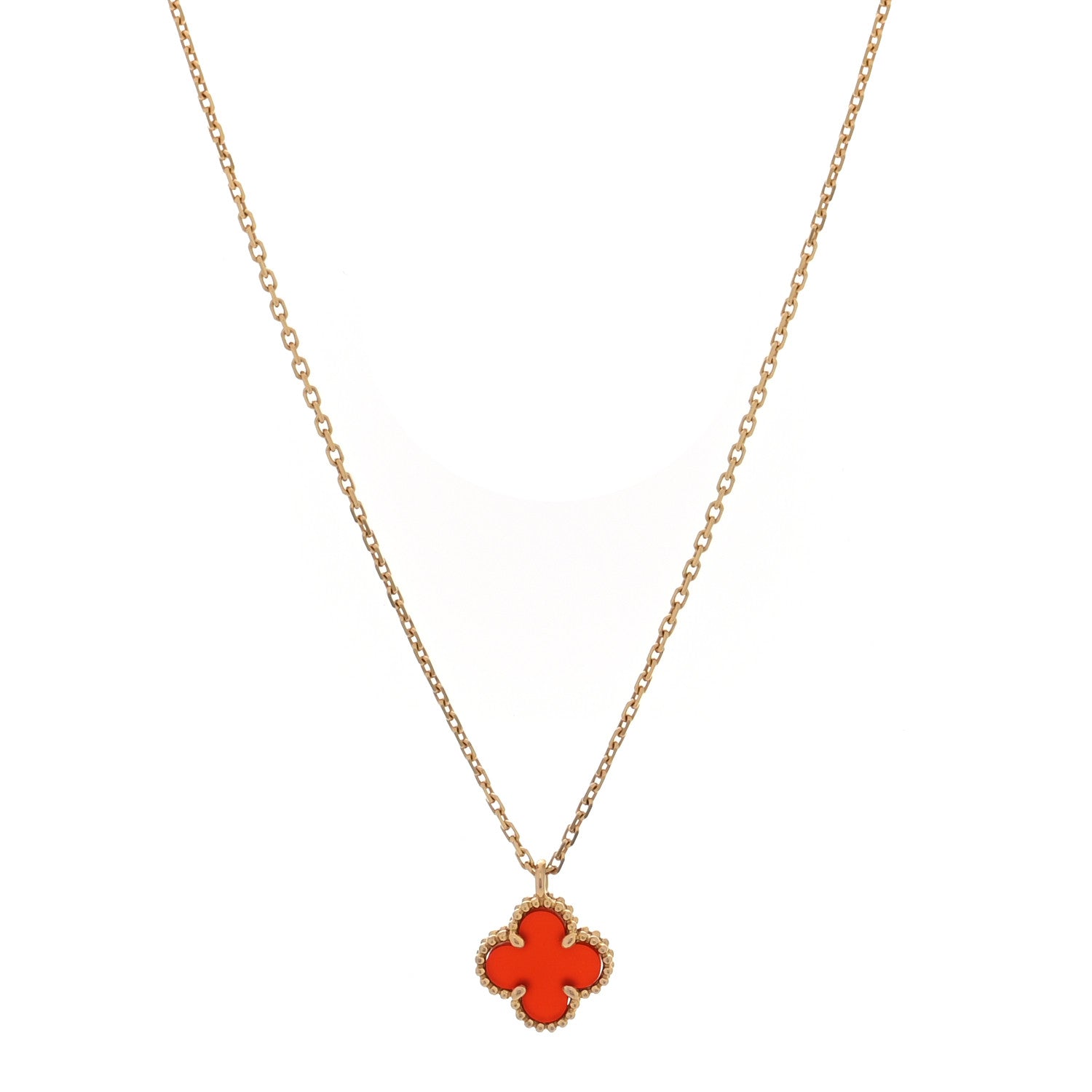 Van Cleef & Arpels 18K Rose Gold Carnelian Sweet Alhambra Pendant Necklace 1 of 4