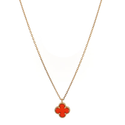 Van Cleef & Arpels 18K Rose Gold Carnelian Sweet Alhambra Pendant Necklace 1 of 4