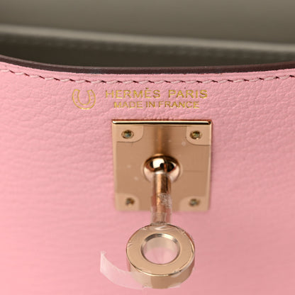 Hermes Chevre Mysore Horseshoe Mini Kelly Sellier 20 Rose Sakura Gris Perle 5 of 9