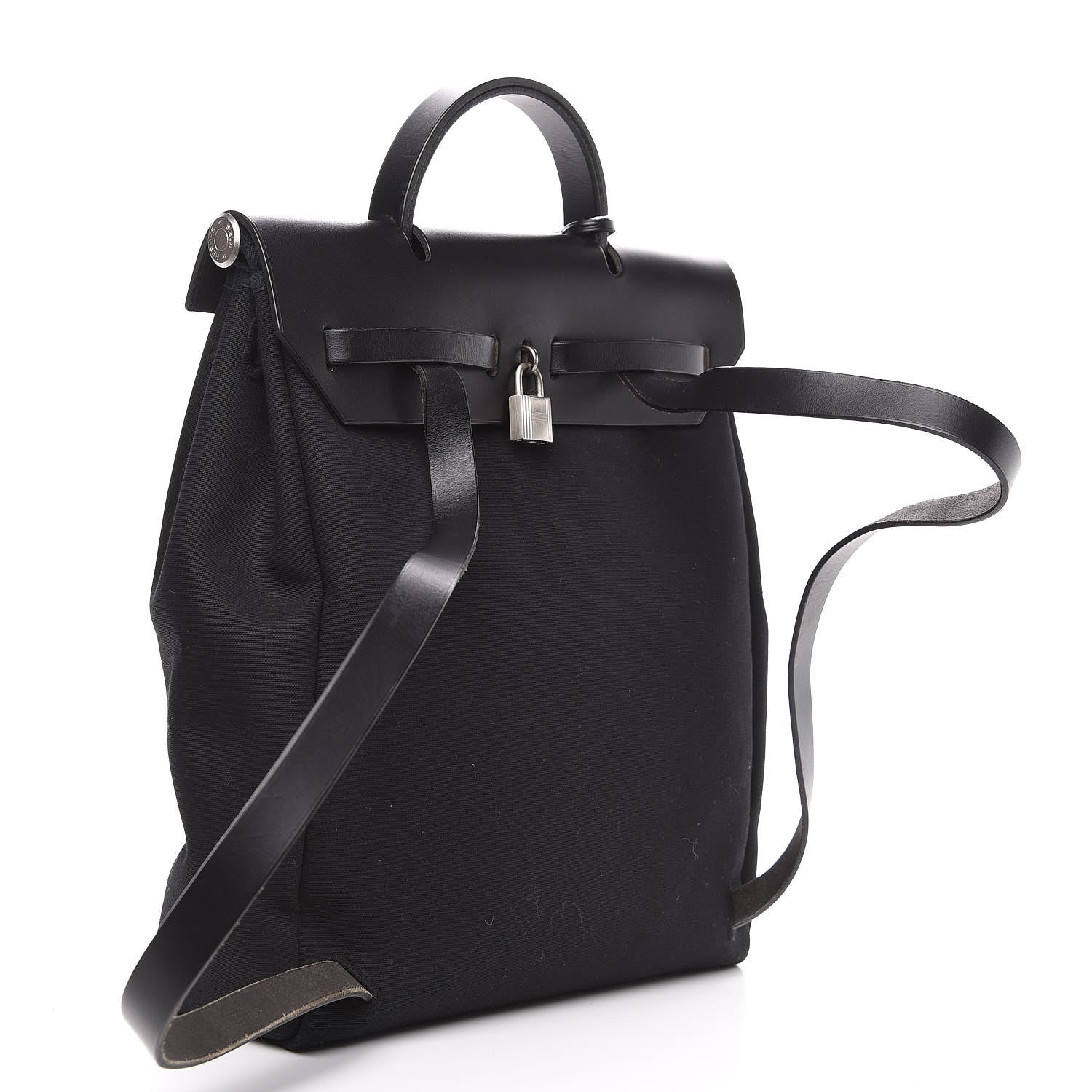 Hermes Toile Vache Calfskin Herbag 30 PM Backpack Black 3 of 11