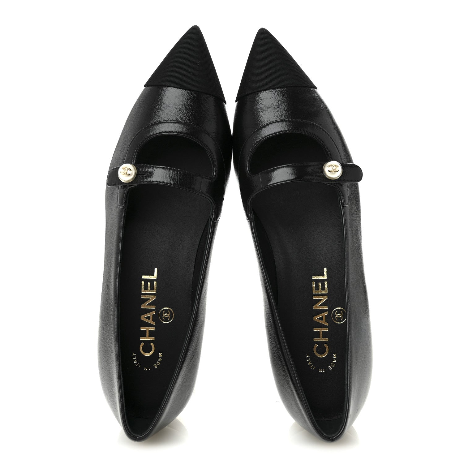 Chanel Shiny Lambskin Grosgrain Pearl Mary Jane Flats 36 Black 2 of 9
