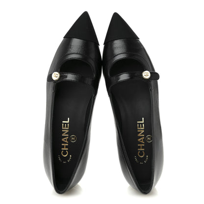 Chanel Shiny Lambskin Grosgrain Pearl Mary Jane Flats 36 Black 2 of 9