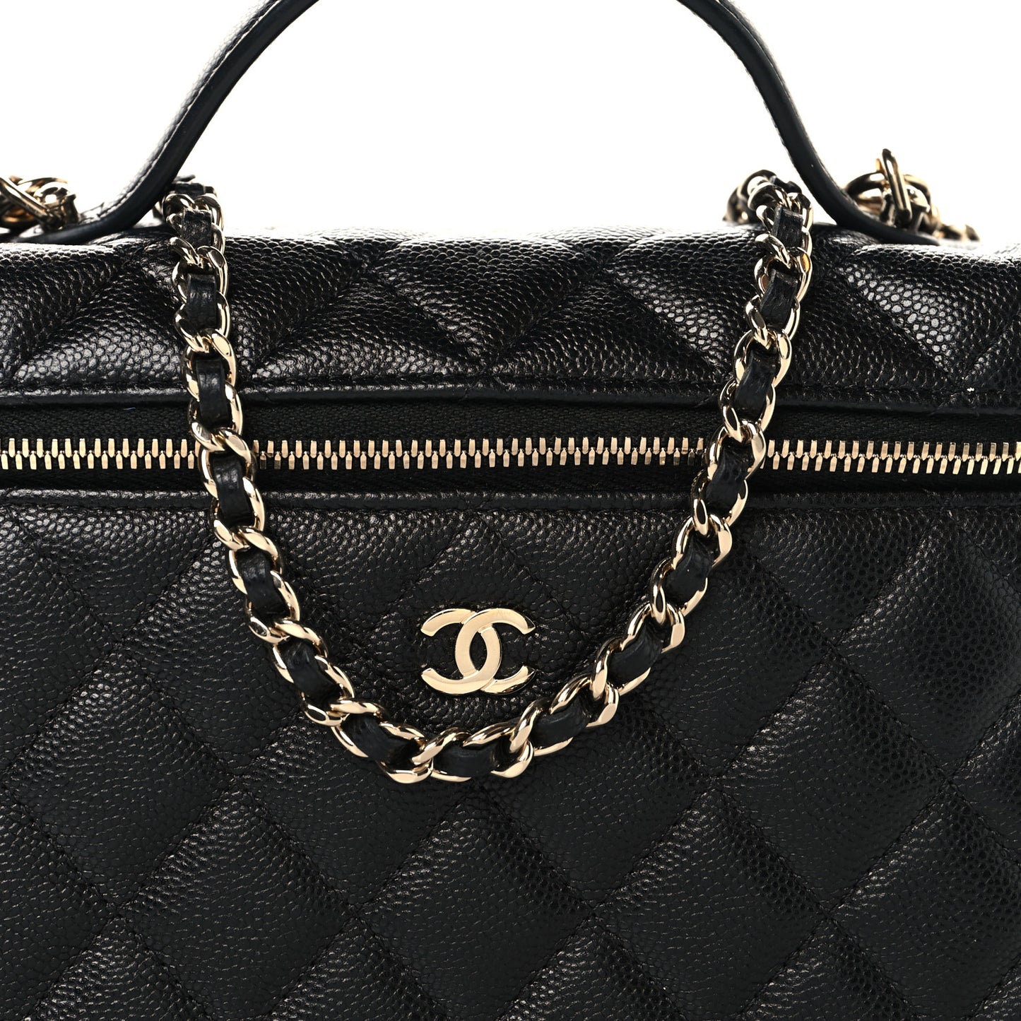 Caviar Quilted Top Handle Slim Vanity With Chain Black