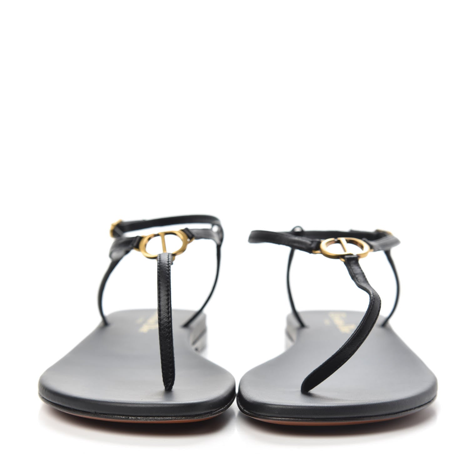 Christian Dior Lambskin Signature T-Strap Sandals 38 Black 2 of 8