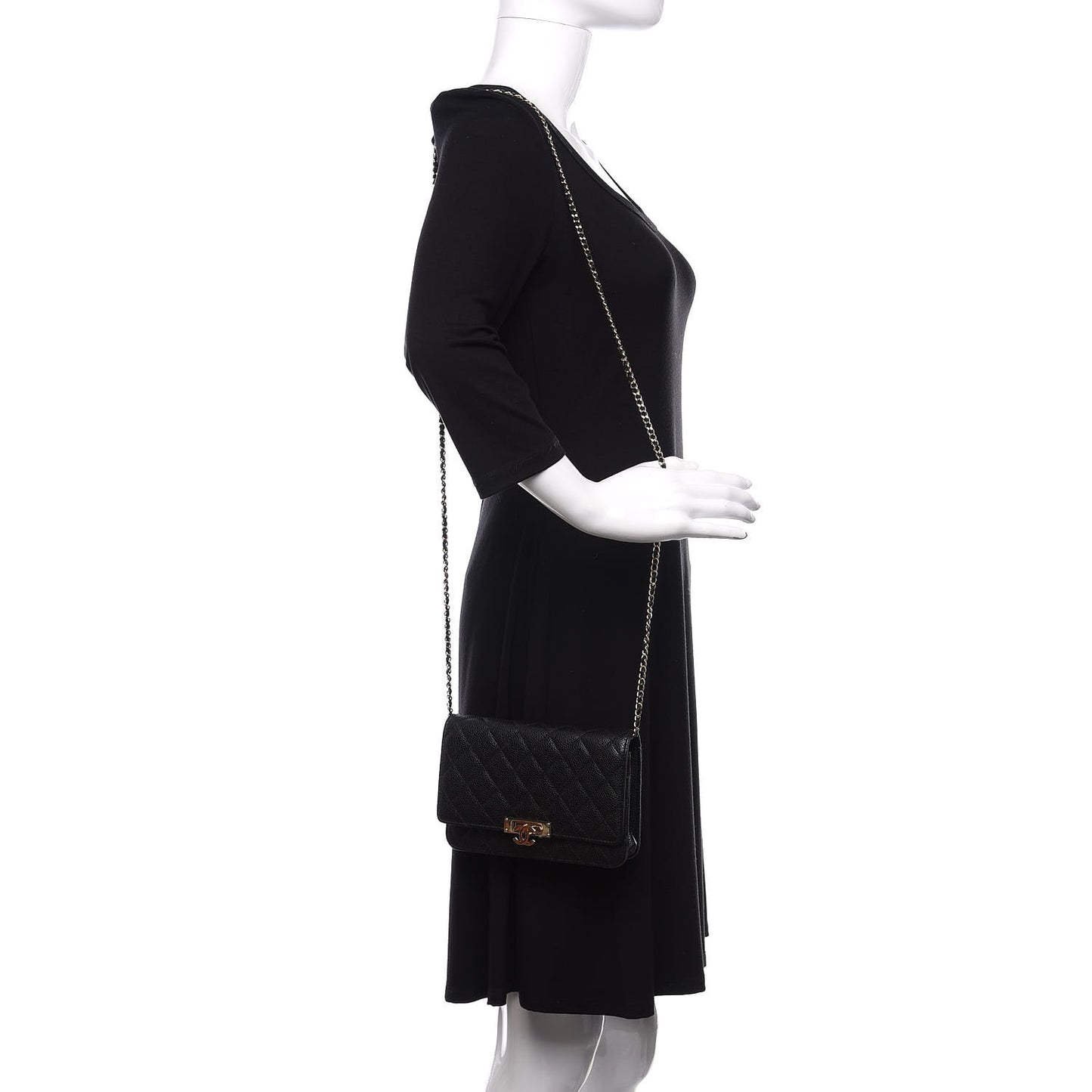 Caviar Quilted Golden Class Wallet On Chain WOC Black