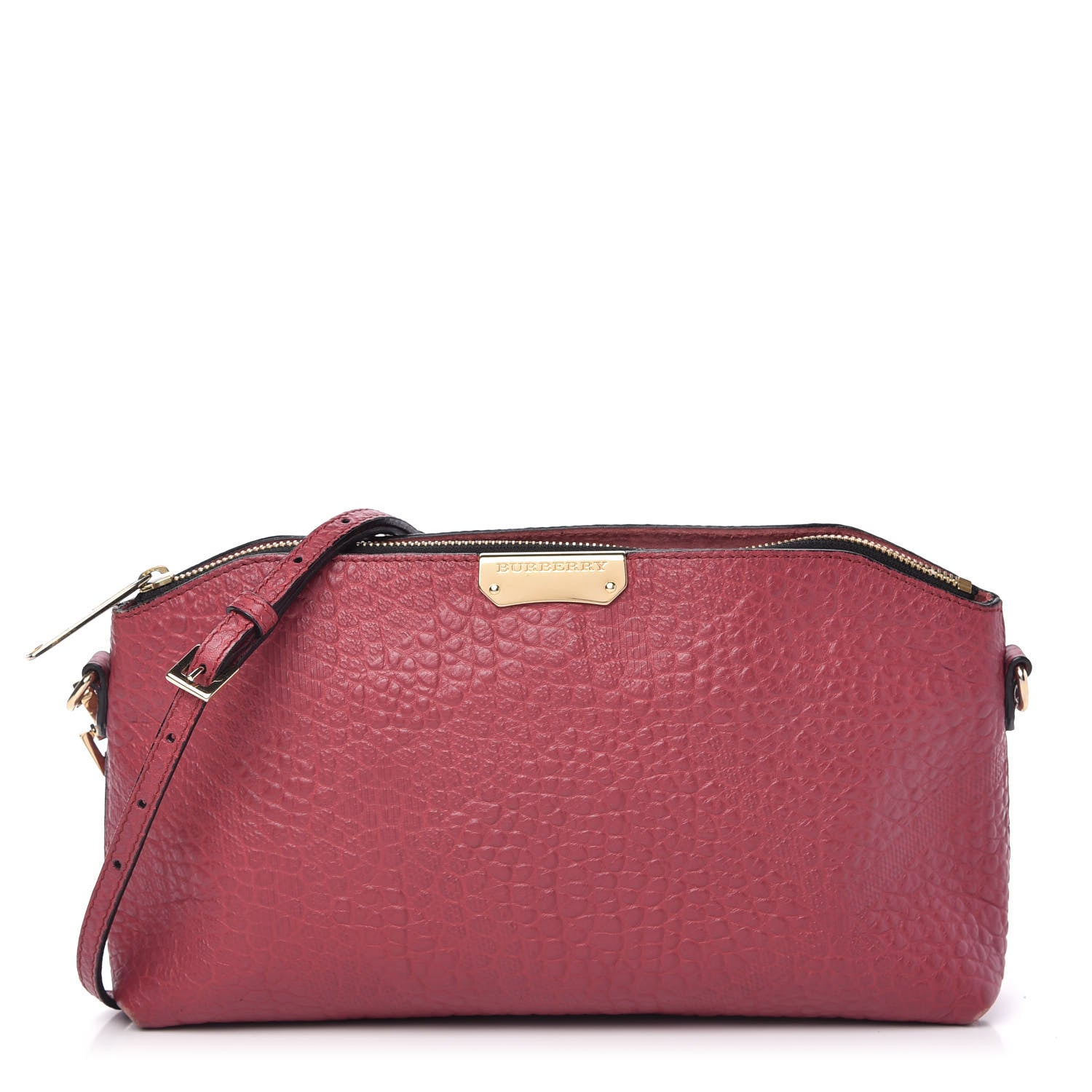 Burberry Signature Grain Calfskin Check Embossed Small Chichester Crossbody Clutch Bag Dark Plum 1 of 10