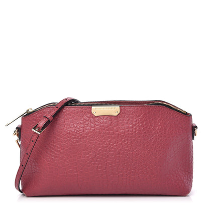Burberry Signature Grain Calfskin Check Embossed Small Chichester Crossbody Clutch Bag Dark Plum 1 of 10
