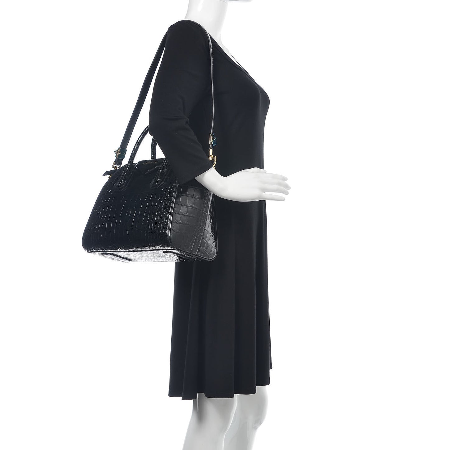 Calfskin Crocodile Embossed Small Antigona Black