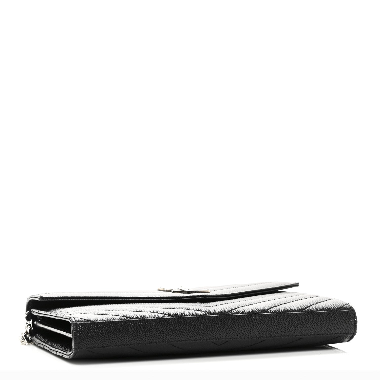 Saint Laurent Grain De Poudre Matelasse Chevron Monogram Chain Wallet Black 4 of 9