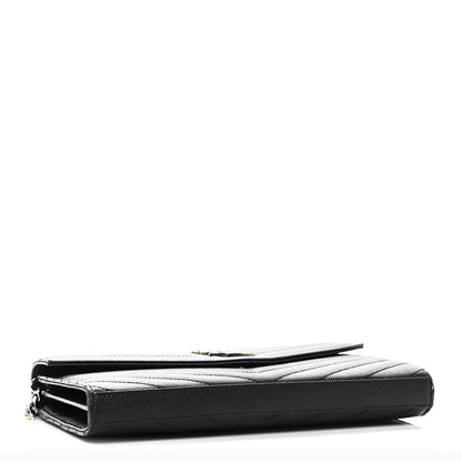 Saint Laurent Grain De Poudre Matelasse Chevron Monogram Chain Wallet Black 4 of 9