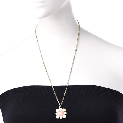 Chanel Gripoix Poured Glass CC Korean Blossom Pendant Necklace Pink Gold 2 of 6