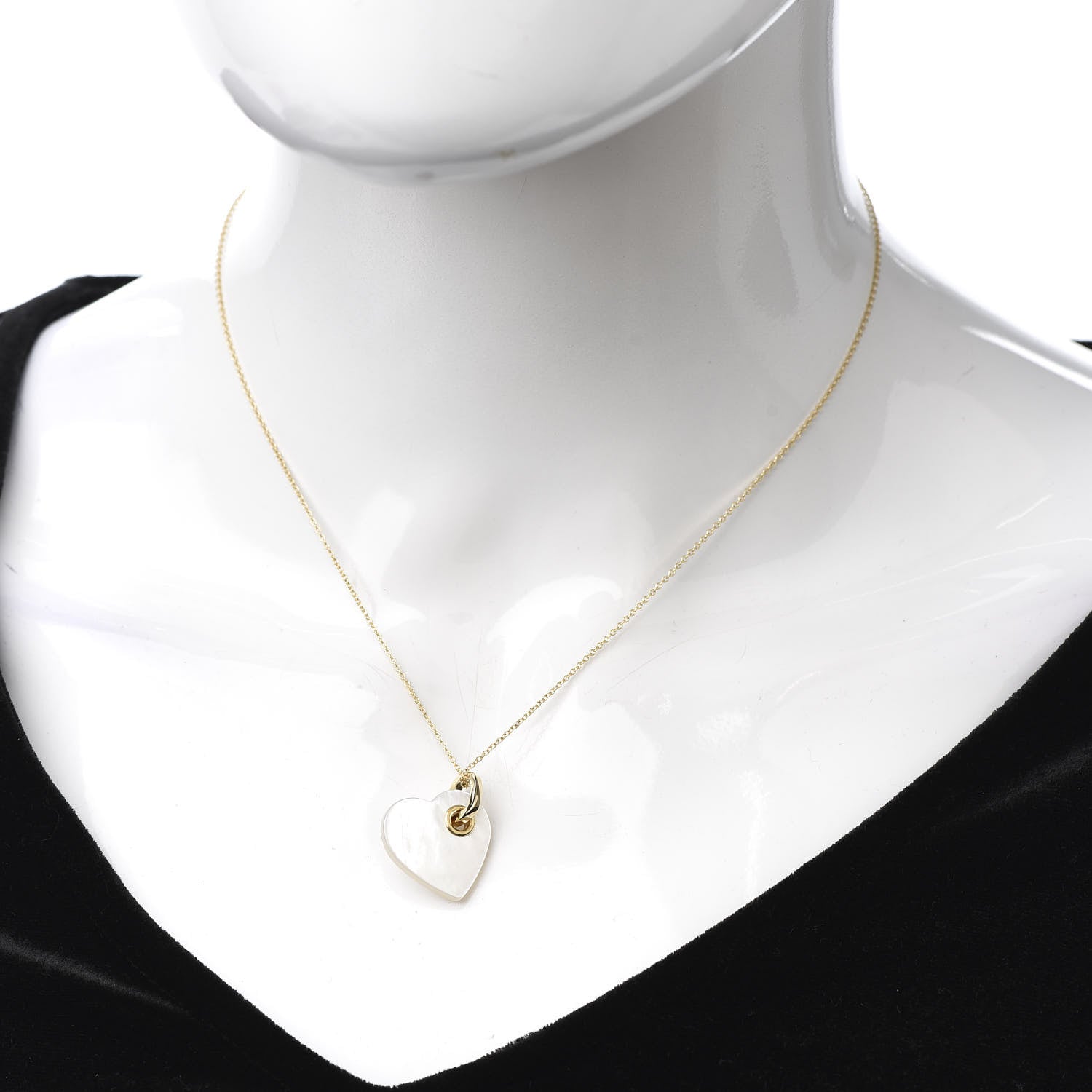 Tiffany 18K Yellow Gold Mother of Pearl Heart Pendant Necklace 2 of 5