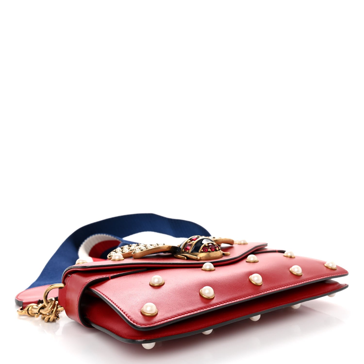 Gucci Nappa Pearl Studded Mini Queen Margaret Broadway Shoulder Bag Hibiscus Red 4 of 11