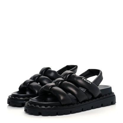 Prada Nappa Padded Blow 20mm Slingback Sandals 35 Black 3 of 9