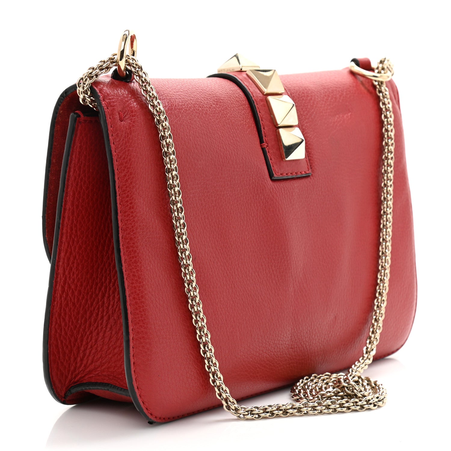 Valentino Garavani Pebbled Calfskin Medium Glam Lock Rockstud Flap Red 3 of 14