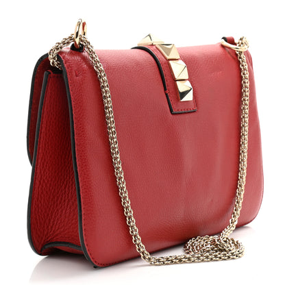 Valentino Garavani Pebbled Calfskin Medium Glam Lock Rockstud Flap Red 3 of 14