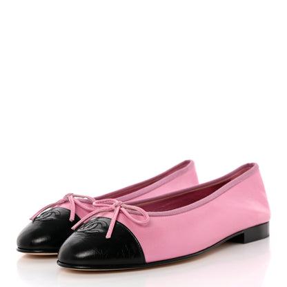 Chanel Laminated Crumpled Lambskin Cap Toe CC Ballerina Flats 39 Pink Black 3 of 10
