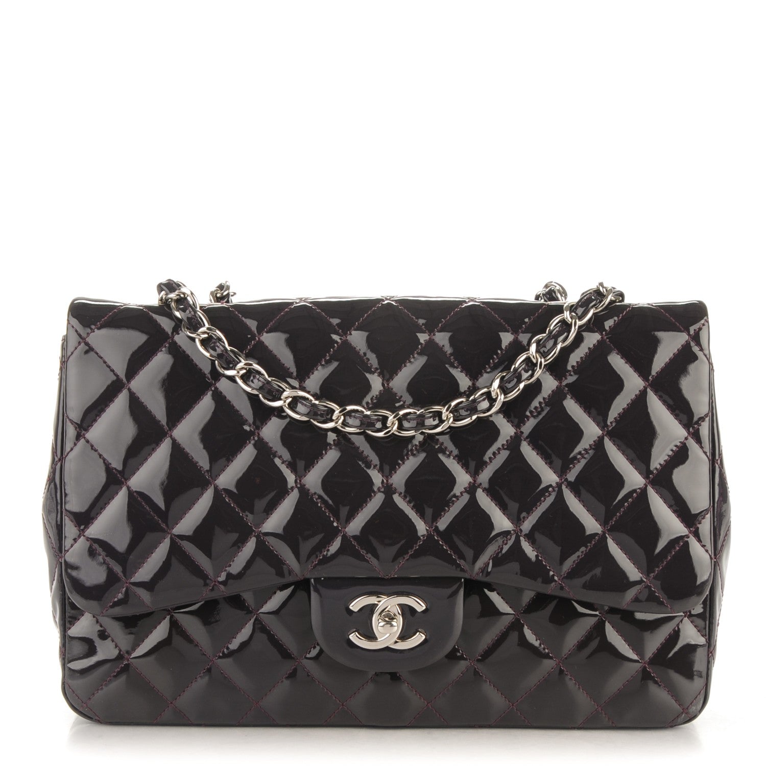 Chanel Patent Quilted Jumbo Single Flap Dark Purple 1 of 7