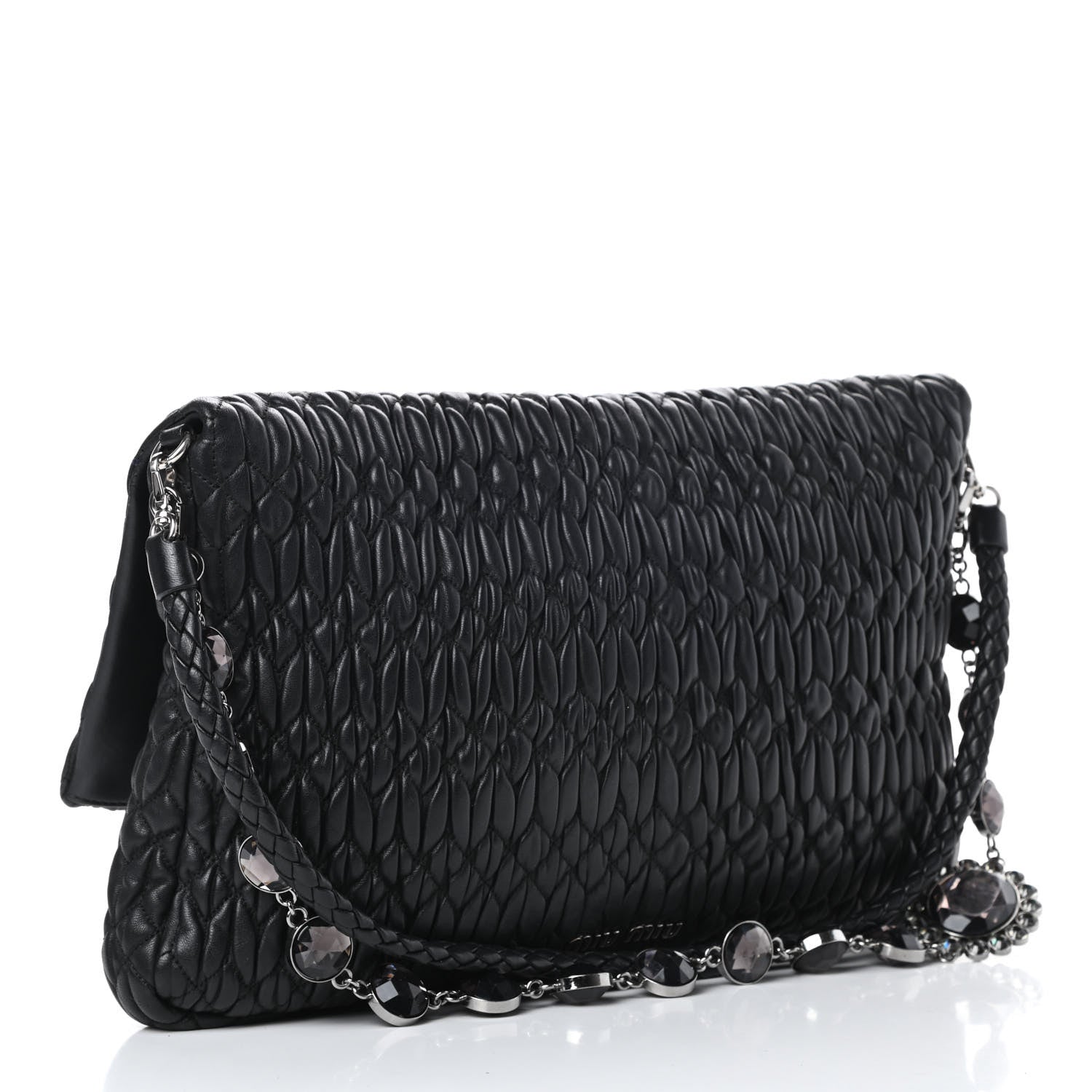 Miu Miu Nappa Matelasse Crystal Flap Clutch Black 3 of 15