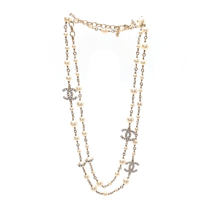 Chanel Crystal Pearl CC Long Necklace Gold 3 of 5