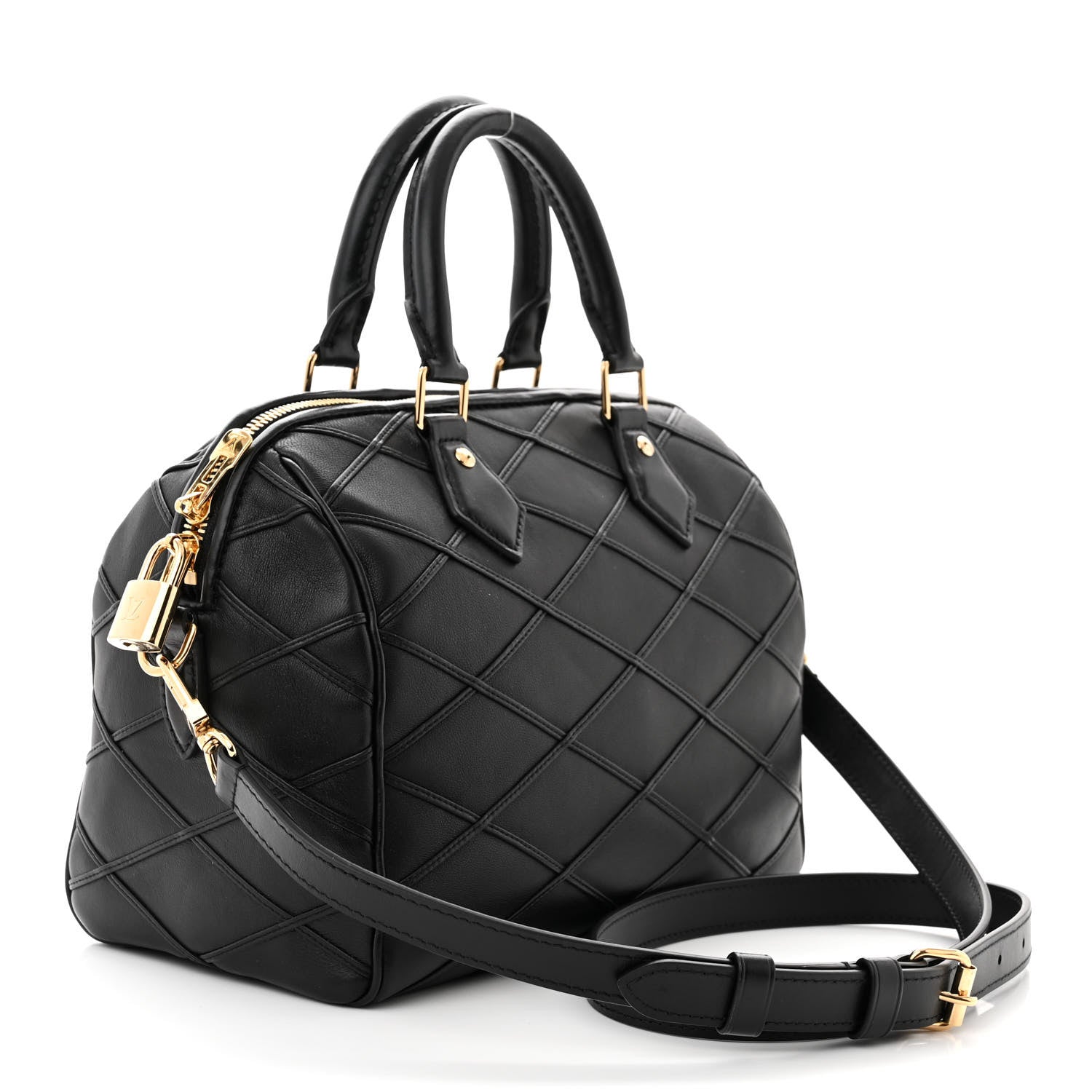 Louis Vuitton LOUIS VUITTON Lambskin Malletage Speedy Bandouliere 25 Black 3 of 9