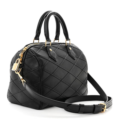 Louis Vuitton LOUIS VUITTON Lambskin Malletage Speedy Bandouliere 25 Black 3 of 9