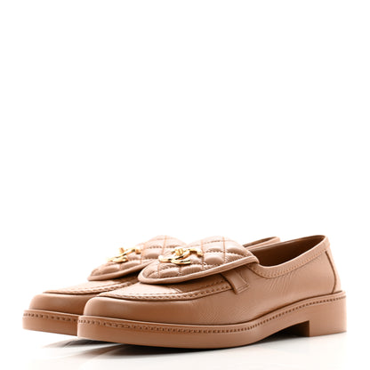 Chanel Shiny Crumpled Lambskin Quilted CC Turnlock Moccasins 38.5 Dark Beige 3 of 11