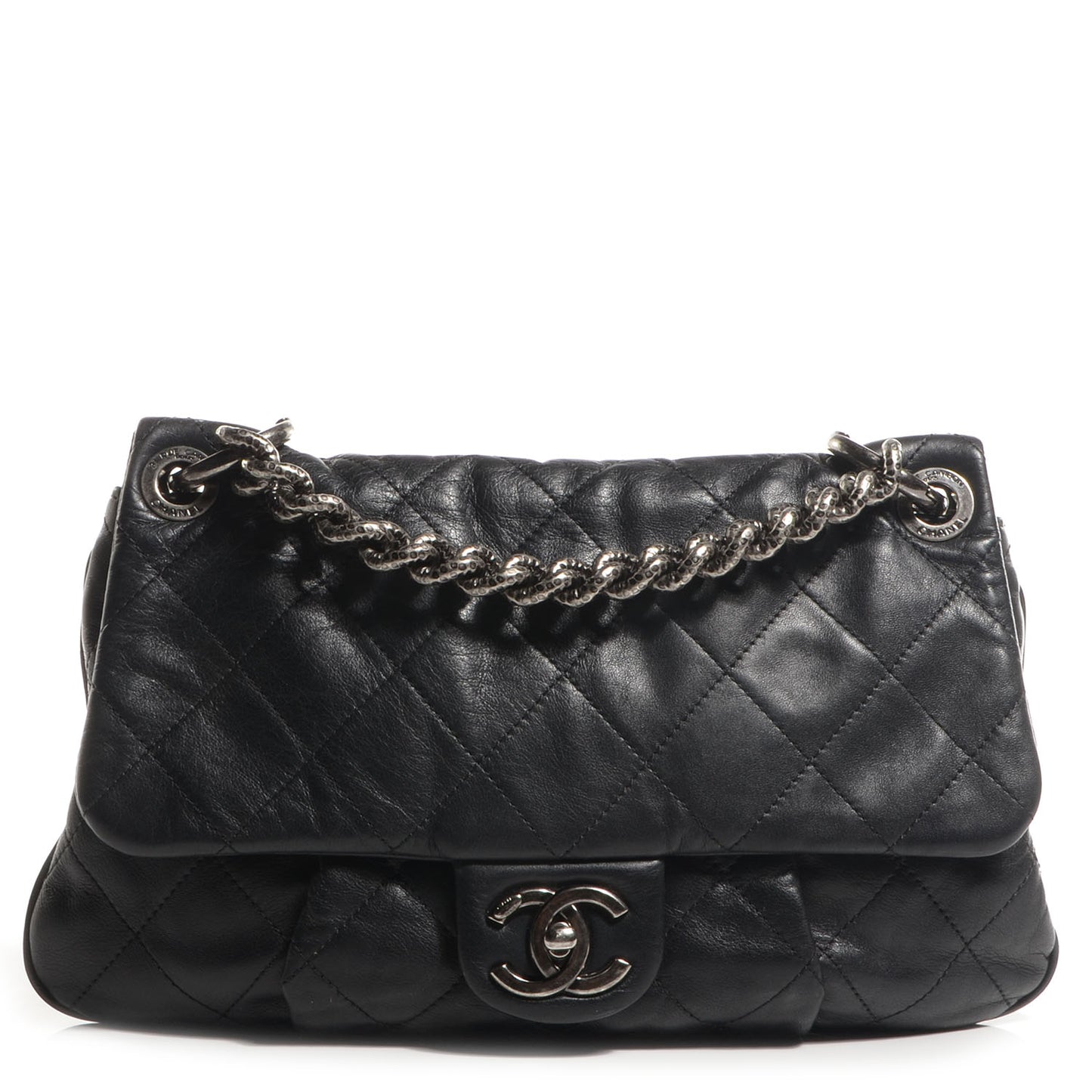Calfskin Coco Pleats Large Messenger Flap Black