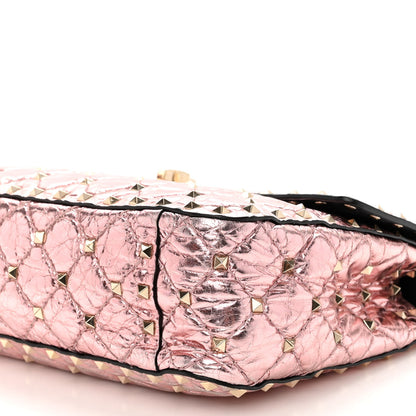 Valentino Garavani Metallic Wrinkled Lambskin Medium Rockstud Spike Shoulder Bag Lipstick 9 of 11