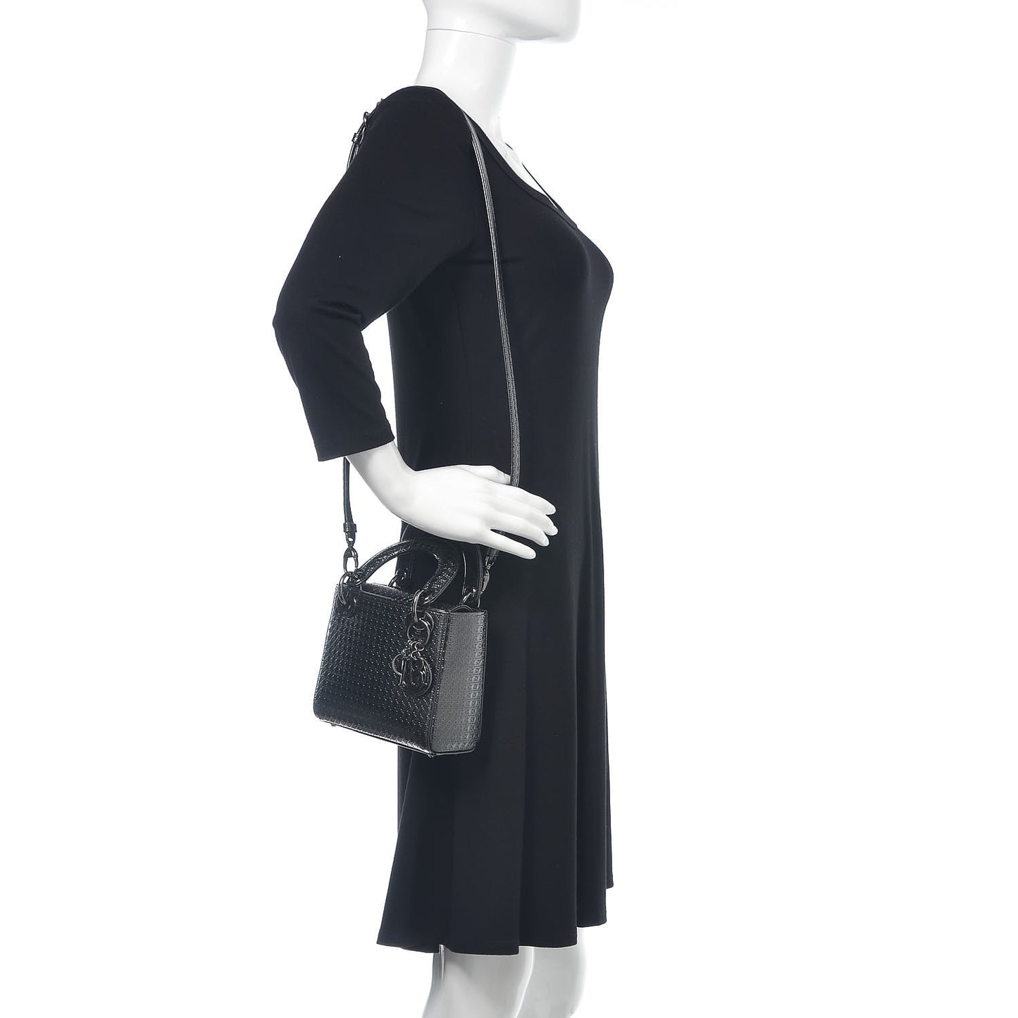 Metallic Patent Micro-Cannage Mini Lady Dior Onyx Black