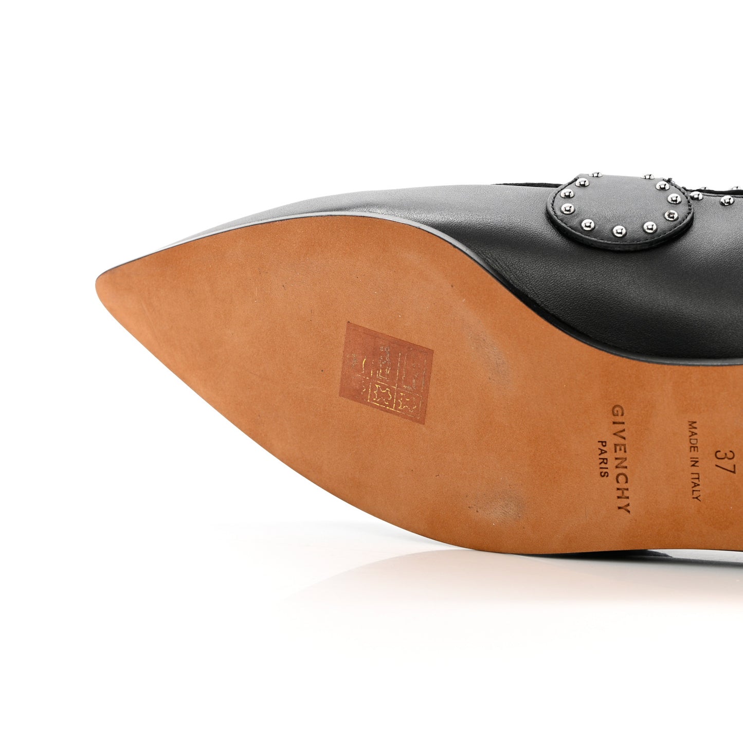 Calfskin Studded Elegant Loafer Mule 37 Black