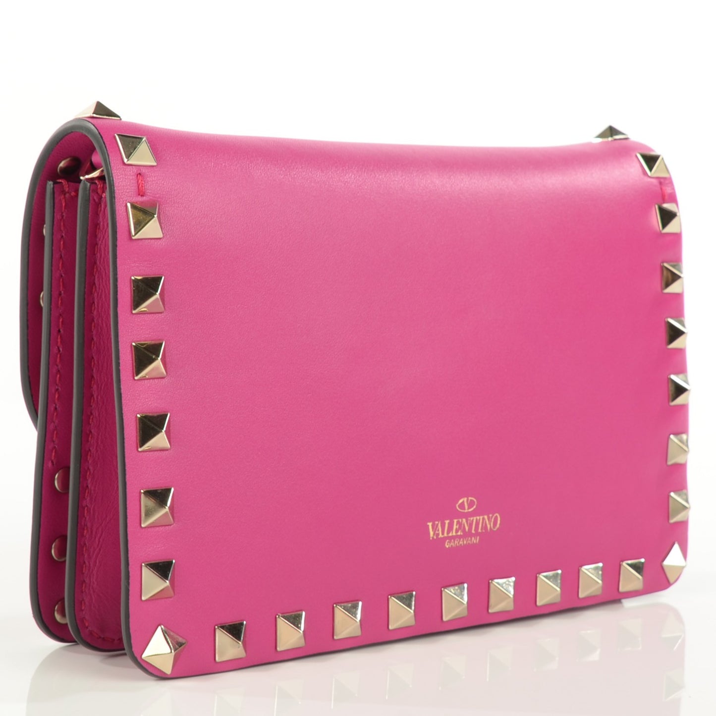 Vitello Rockstud Chain Flap Crossbody Bag Fuxia