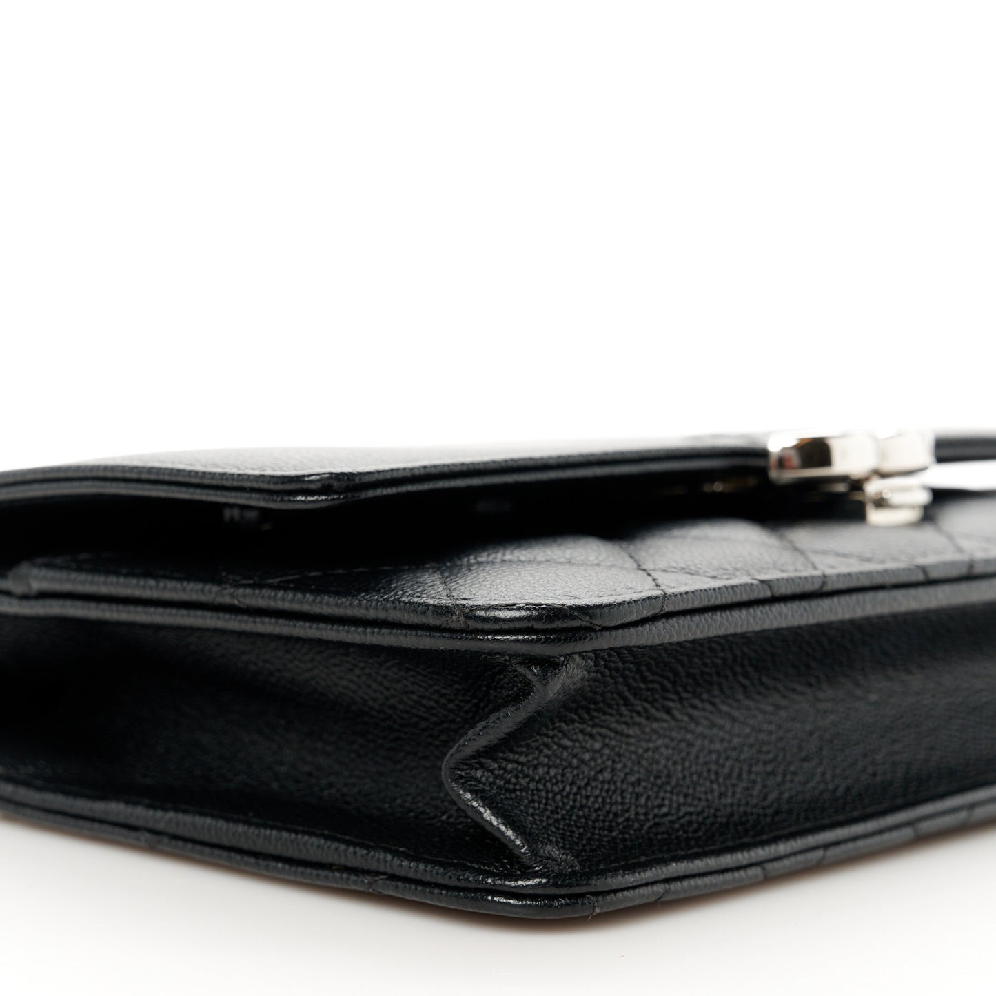 Grained Calfskin Quilted CC Box Wallet On Chain WOC Black