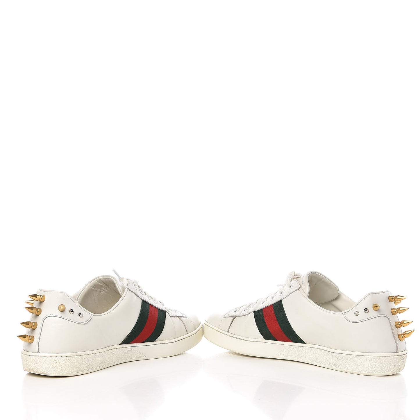 Mens Calfskin Web Studded Ace Sneakers 9 White