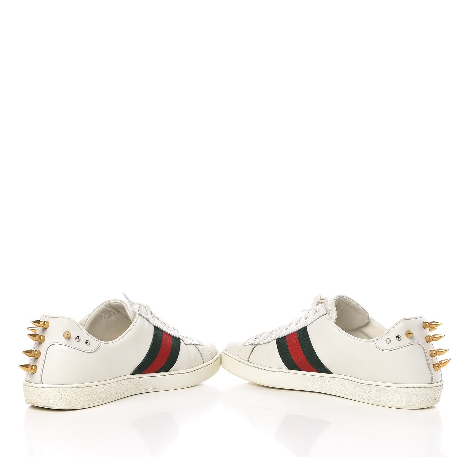 Gucci Mens Calfskin Web Studded Ace Sneakers 9 White 5 of 10