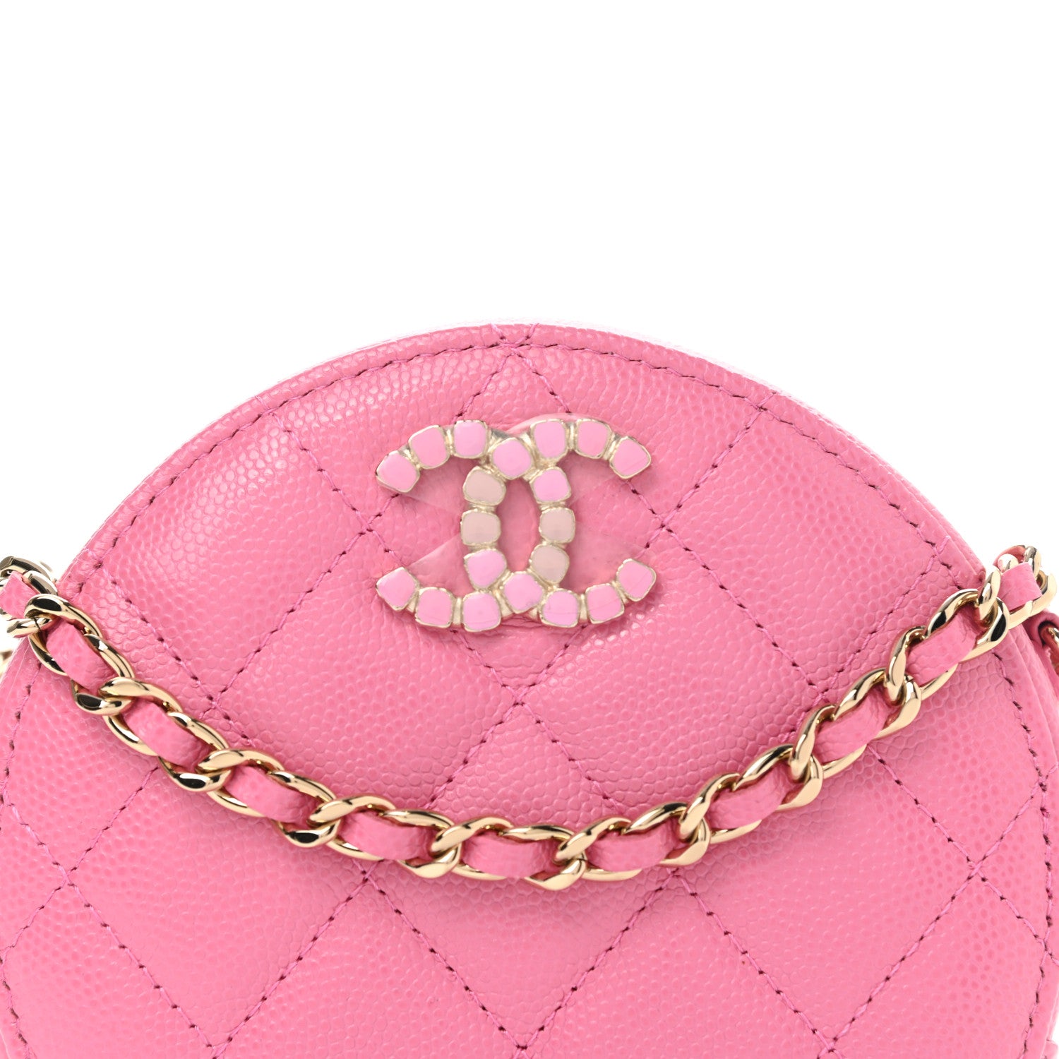 Chanel Caviar Quilted Gripoix CC Round Clutch With Chain Pink 8 of 9