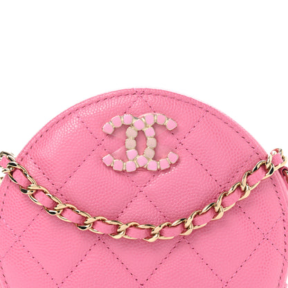 Chanel Caviar Quilted Gripoix CC Round Clutch With Chain Pink 8 of 9