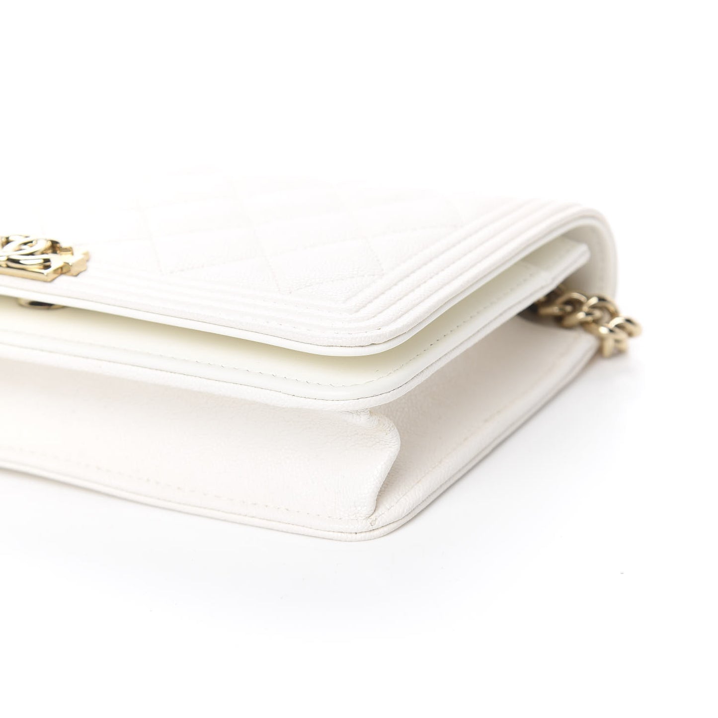 Caviar Quilted Boy Wallet On Chain WOC White