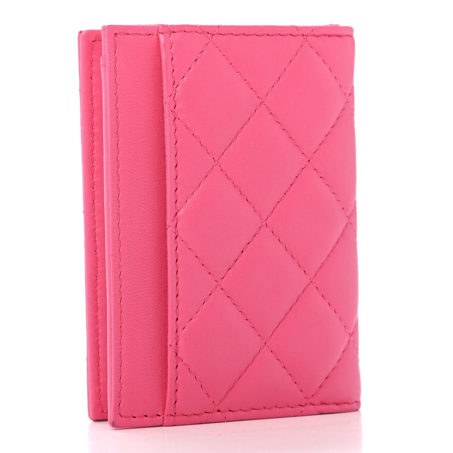 Lambskin Quilted Card Holder Wallet Fuchsia