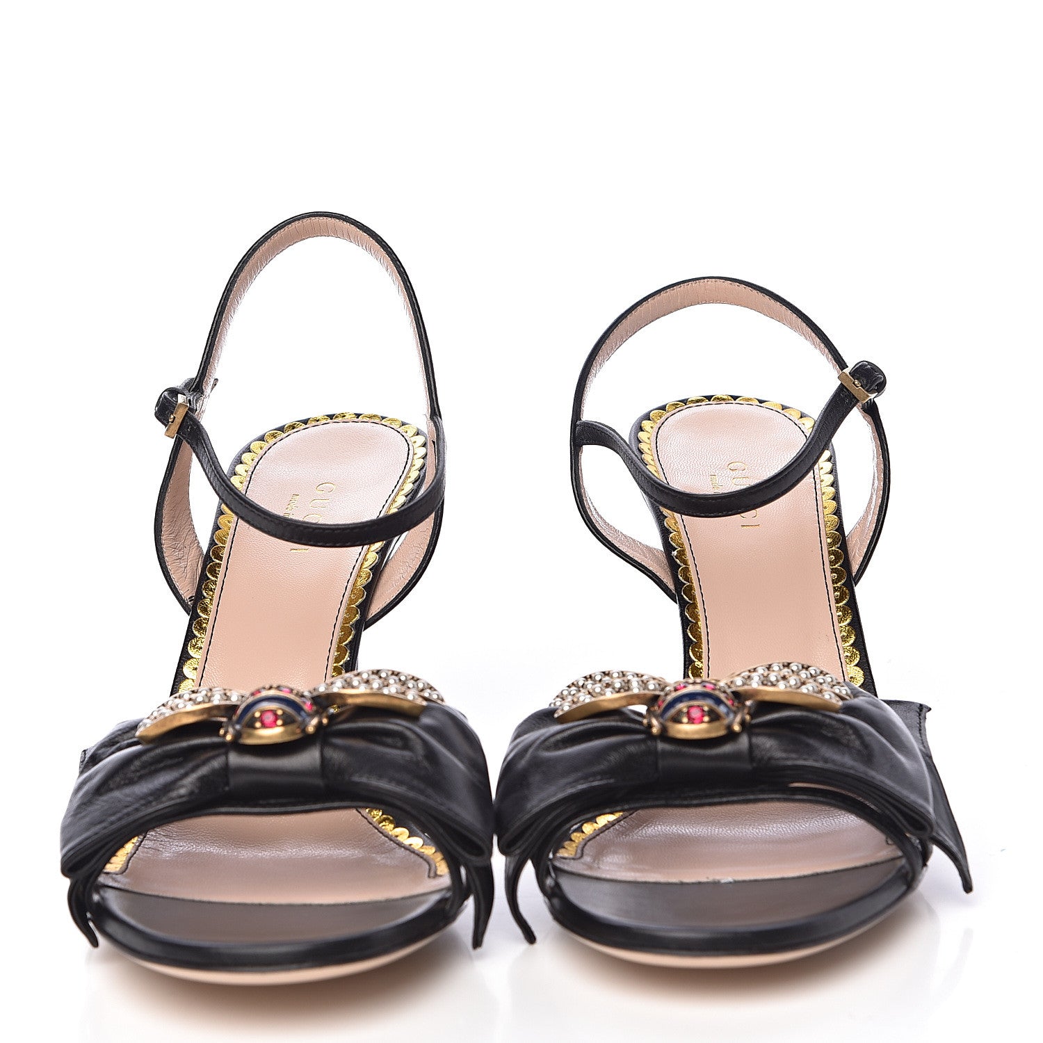 Gucci Nappa Queen Margaret Mid Heel Sandals 38.5 Black 2 of 9