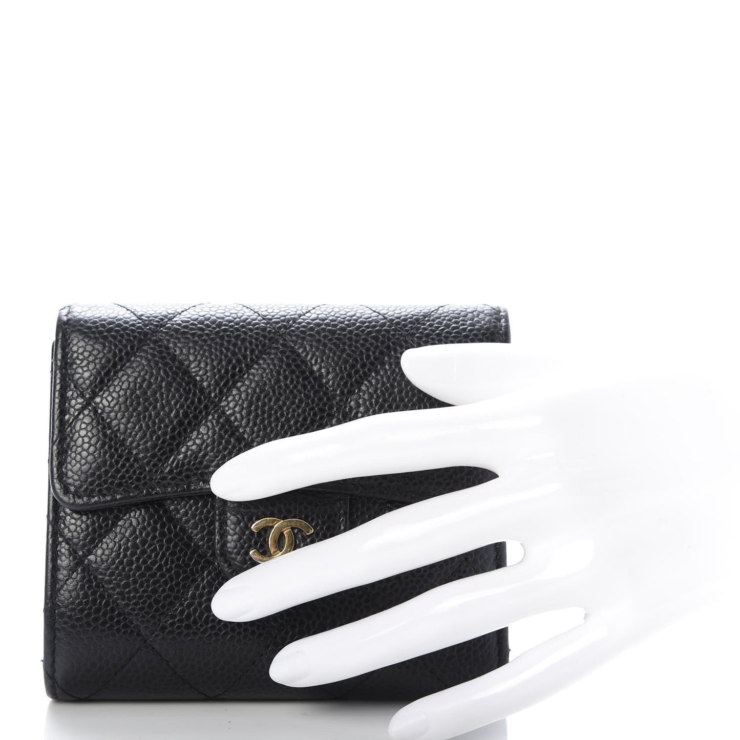 Caviar Quilted Compact Flap Wallet Black