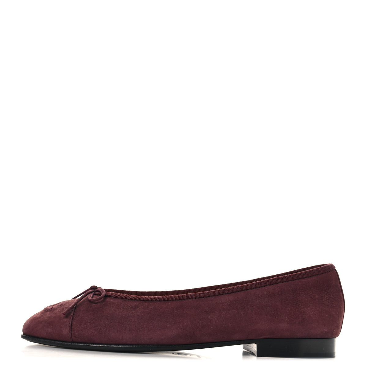 Chanel Suede Calfskin Cap Toe CC Ballerina Flats 37 Burgundy 1 of 10